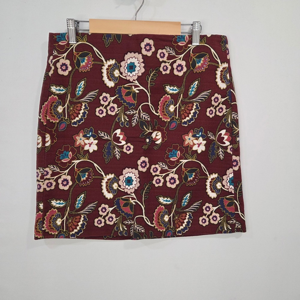 LOFT Womens Burgundy Floral Mini Skirt 6P Woven Tapestry Lined Boho Career